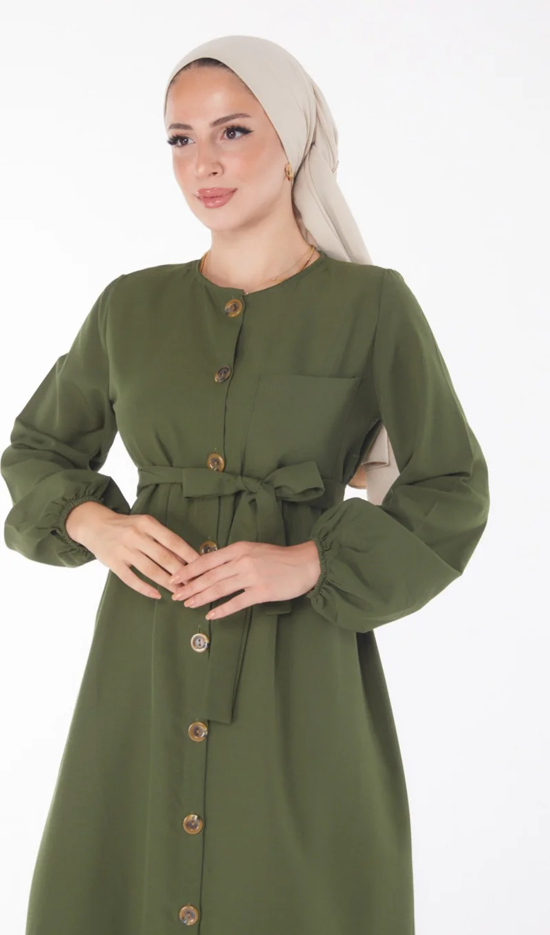 Tofisa Plain Crew Neck Women's Khaki Dress - 13206