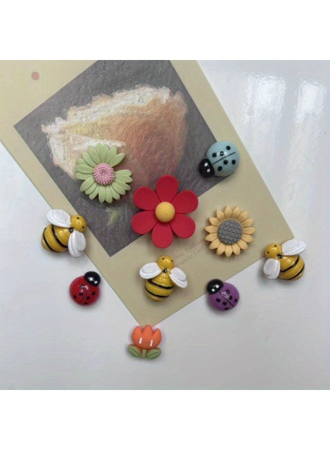 10pcs Cute Flower and Insect Refrigerator Magnets, Cute Decorative Magnets, Personalized Fridge Magnet For Kitchen Office Whiteboard Locker Cabinet And Dishwasher, Kitchen Decoration, Home Decoration  - Image 3