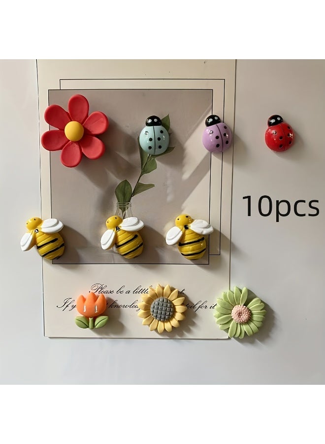 10pcs Cute Flower and Insect Refrigerator Magnets, Cute Decorative Magnets, Personalized Fridge Magnet For Kitchen Office Whiteboard Locker Cabinet And Dishwasher, Kitchen Decoration, Home Decoration  - Image 1