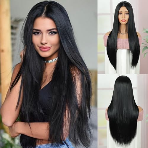 Creamily Curly Hair Wig for Woman Full Head Natural, Artificial Long Chemo Full Wig for Women, Synthetic Natural Korea Style Women Wigs (Black, 24inches) - Image 1