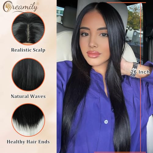 Creamily Curly Hair Wig for Woman Full Head Natural, Artificial Long Chemo Full Wig for Women, Synthetic Natural Korea Style Women Wigs (Black, 24inches) - Image 5