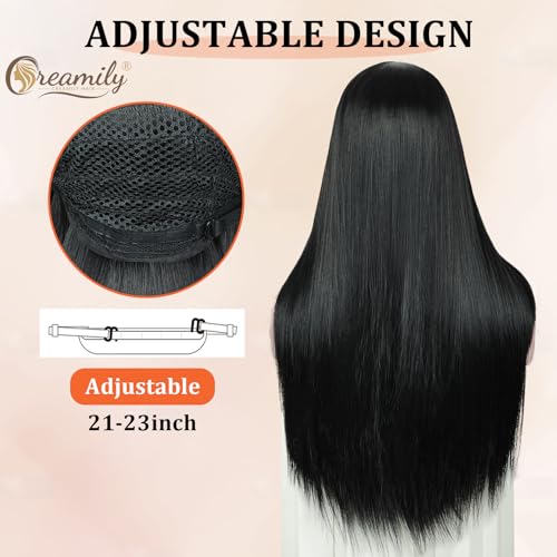 Creamily Curly Hair Wig for Woman Full Head Natural, Artificial Long Chemo Full Wig for Women, Synthetic Natural Korea Style Women Wigs (Black, 24inches) - Image 4