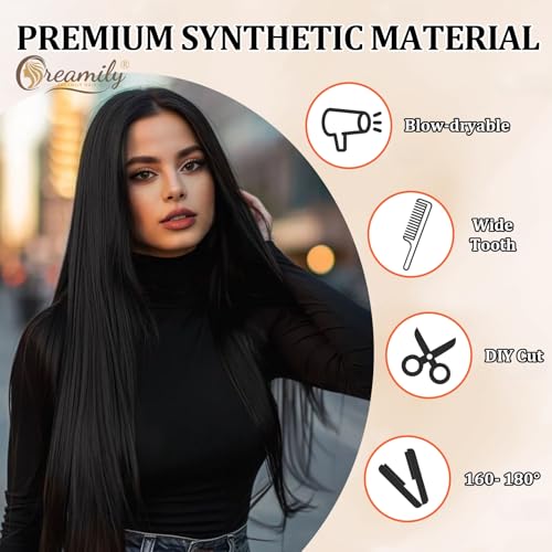 Creamily Curly Hair Wig for Woman Full Head Natural, Artificial Long Chemo Full Wig for Women, Synthetic Natural Korea Style Women Wigs (Black, 24inches) - Image 3