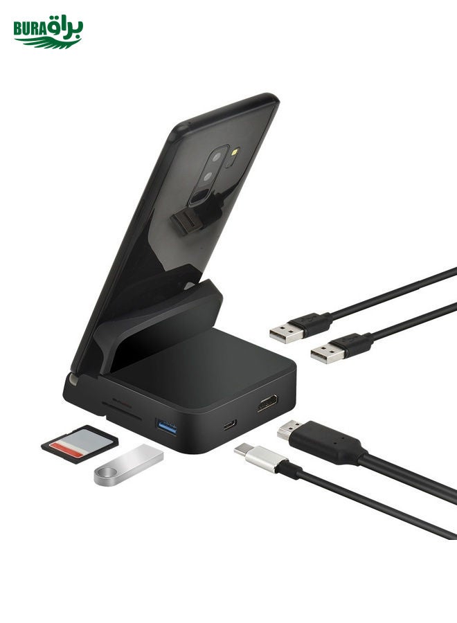 BURAQ 7 In 1 USB-C / Type-C To 2 USB 2.0 + USB 3.0 + 4K HDMI + SD / TF Card Slot + PD USB-C / Type-C Charging Ports Multifunctional HUB Docking Station With Holder  - Image 1