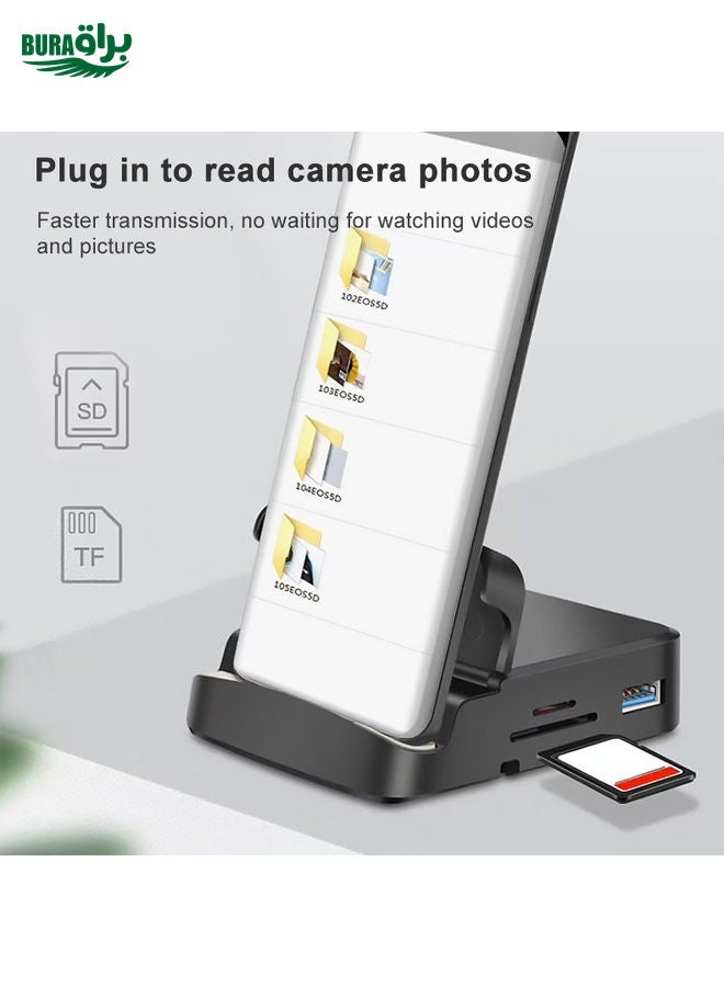 BURAQ 7 In 1 USB-C / Type-C To 2 USB 2.0 + USB 3.0 + 4K HDMI + SD / TF Card Slot + PD USB-C / Type-C Charging Ports Multifunctional HUB Docking Station With Holder  - Image 5
