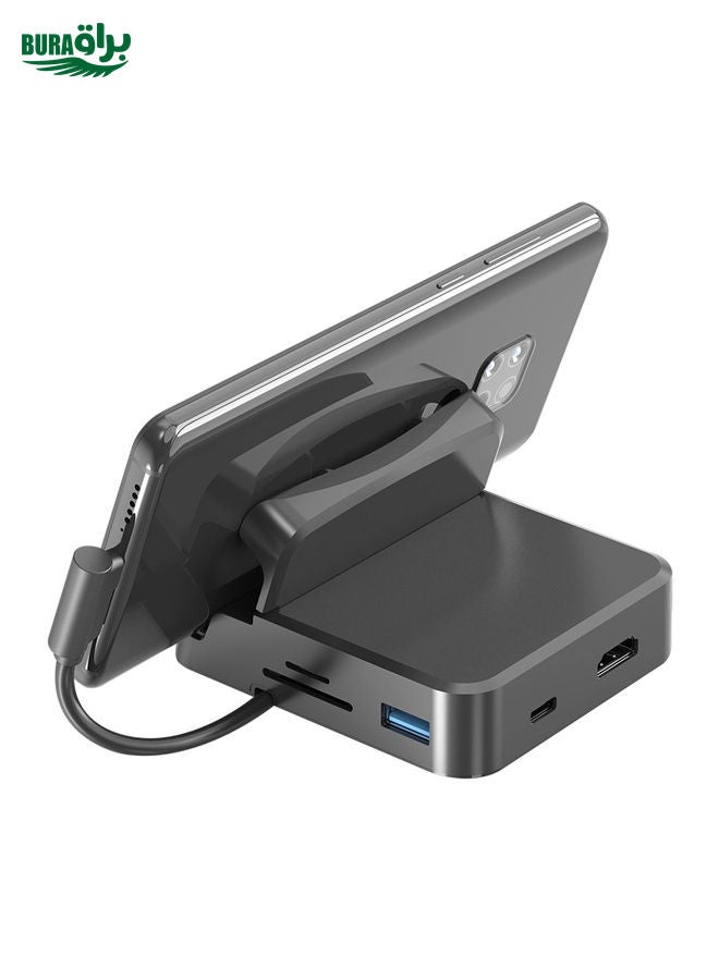 BURAQ 7 In 1 USB-C / Type-C To 2 USB 2.0 + USB 3.0 + 4K HDMI + SD / TF Card Slot + PD USB-C / Type-C Charging Ports Multifunctional HUB Docking Station With Holder  - Image 4