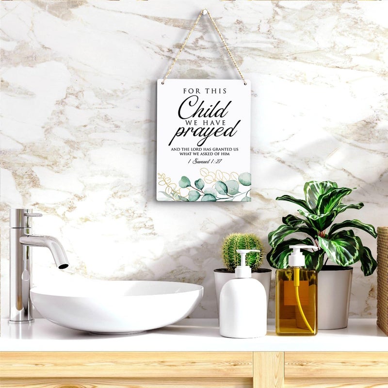 BELLOWDEER Inspirational Decor  For This Child We Have Prayed 1 Samuel 1:27  Scripture Wooden Hanging Sign Christian Gift for Baby Kids Girl Boy Nursery Teen Room Bible Verse Wall Art Decoration 8 x 10 Inches - Image 5