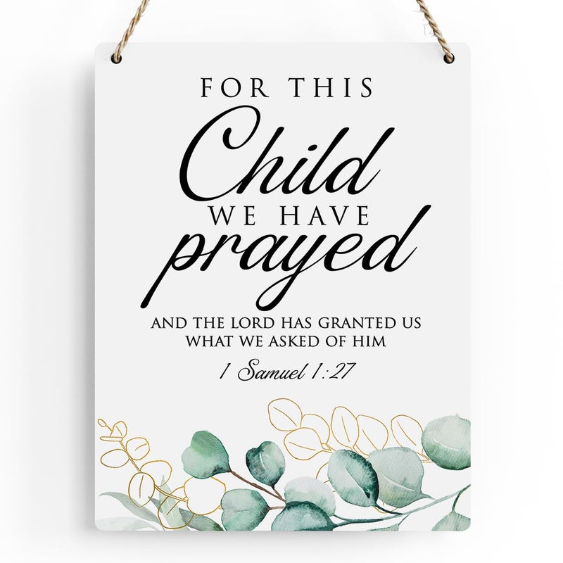 BELLOWDEER Inspirational Decor  For This Child We Have Prayed 1 Samuel 1:27  Scripture Wooden Hanging Sign Christian Gift for Baby Kids Girl Boy Nursery Teen Room Bible Verse Wall Art Decoration 8 x 10 Inches - Image 1