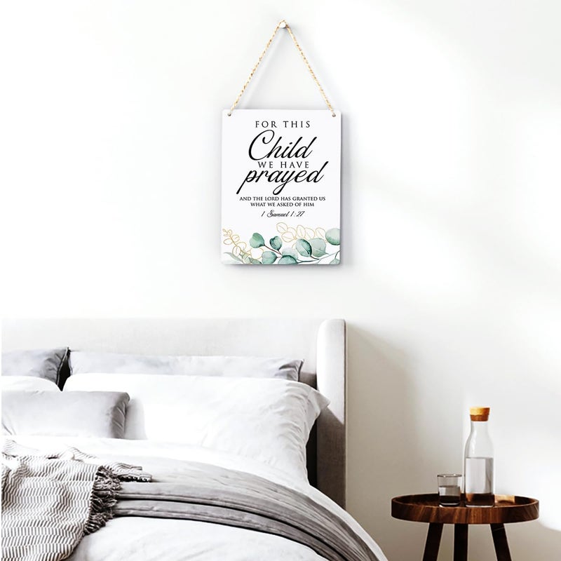 BELLOWDEER Inspirational Decor  For This Child We Have Prayed 1 Samuel 1:27  Scripture Wooden Hanging Sign Christian Gift for Baby Kids Girl Boy Nursery Teen Room Bible Verse Wall Art Decoration 8 x 10 Inches - Image 3