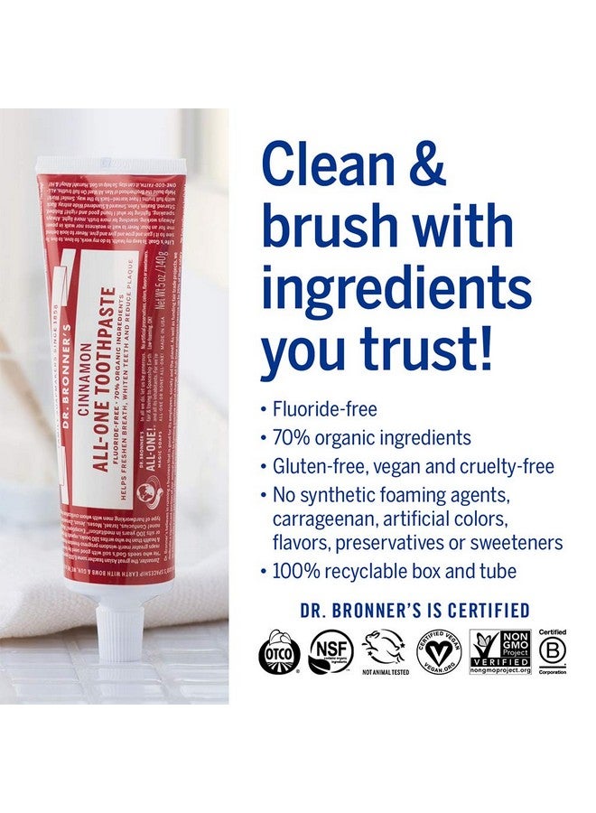 Dr. Bronner's Dr. Bronner’S Allone Toothpaste (Cinnamon, 5 Ounce, 3Pack) 70% Organic Ingredients, Natural And Effective, Fluoridefree, Slsfree, Helps Freshen Breath, Reduce Plaque, Whiten Teeth, Vegan - Image 5