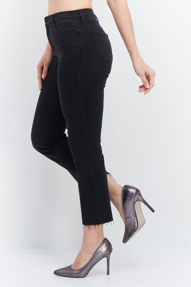 L'agence Women Slim Fit Stretchable Raw Hem Jeans, Washed Black - Image 2