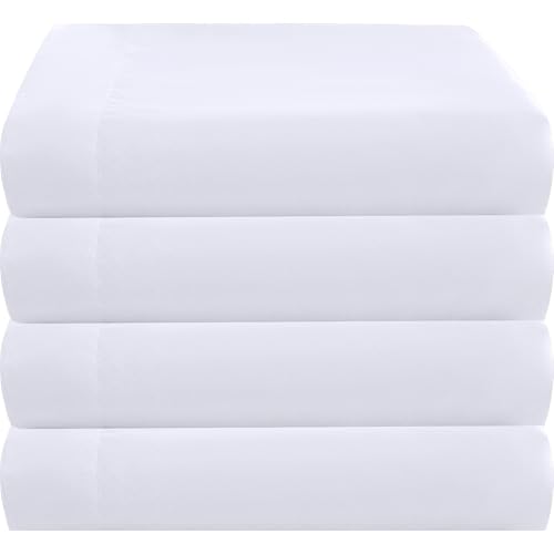 ZPECC Twin Flat Sheet Only 4 Pack, Durable White Top Bed Sheets Hypoallergenic Soft Brushed Microfiber Color-Coded, 66"x96" - Image 1