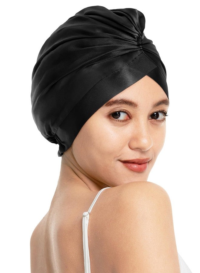 LilySilk Silk Bonnet for Sleeping Womens 100% Mulberry Silk Sleep Cap Hair Wrap for Curly Long Hair Black - Image 1