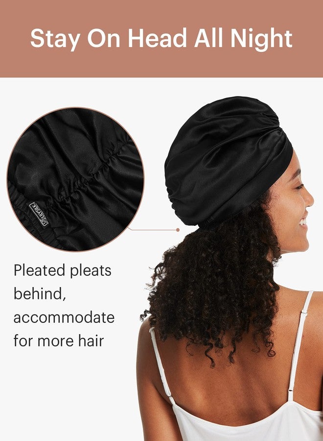 LilySilk Silk Bonnet for Sleeping Womens 100% Mulberry Silk Sleep Cap Hair Wrap for Curly Long Hair Black - Image 5