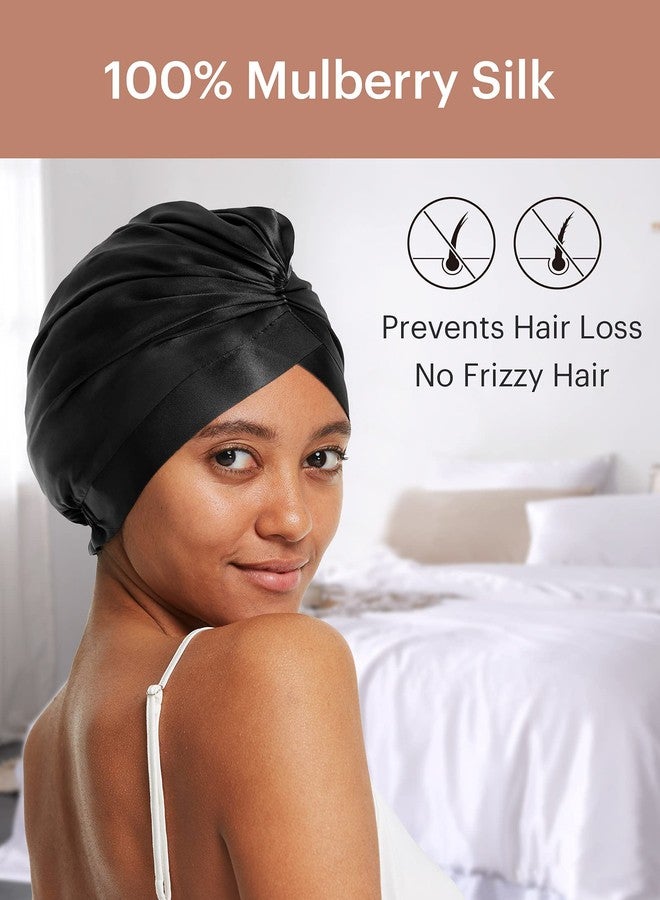 LilySilk Silk Bonnet for Sleeping Womens 100% Mulberry Silk Sleep Cap Hair Wrap for Curly Long Hair Black - Image 3