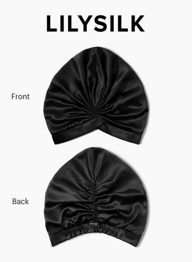 LilySilk Silk Bonnet for Sleeping Womens 100% Mulberry Silk Sleep Cap Hair Wrap for Curly Long Hair Black - Image 2