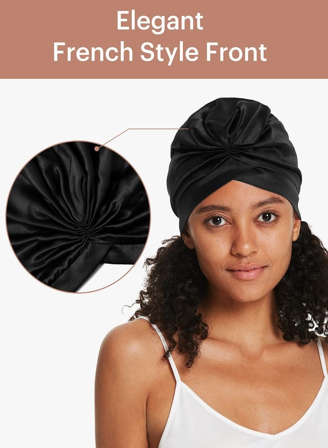 LilySilk Silk Bonnet for Sleeping Womens 100% Mulberry Silk Sleep Cap Hair Wrap for Curly Long Hair Black - Image 4