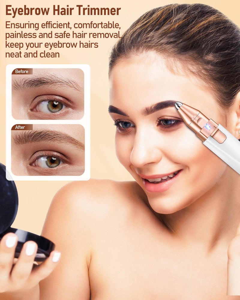 مزيل شعر الحواجب والوجه للنساء: 2 في 1 قابلة لإعادة الشحن لإزالة شعر الوجه وتشذيب الحواجب، ماكينة حلاقة للوجه غير مؤلمة للنساء مع ضوء LED مدمج - جهاز إزالة شعر الوجه والشفاه العلوية - Image 2