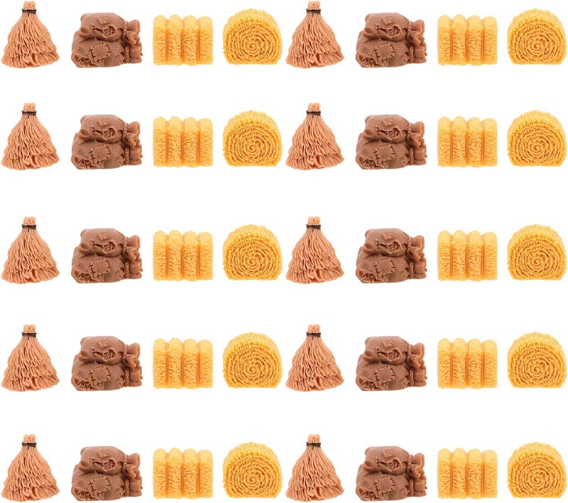 PRETYZOOM 40pcs Miniature Hay Bales: Mini Haystack Decoration DIY Accessories - Fake Straw Hay for Dollhouse Autumn Harvest Table Craft Display - Image 1