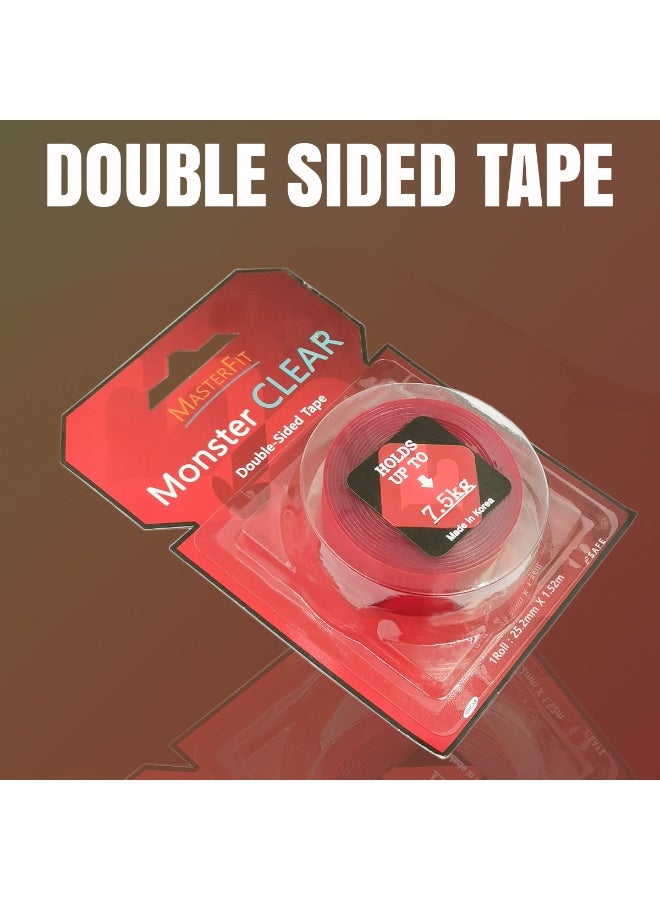 MASTERFIT Clear Double Sided Tape Heavy Duty Transparent Mounting Tape Strong Adhesive 7.5kg Hold - Image 1