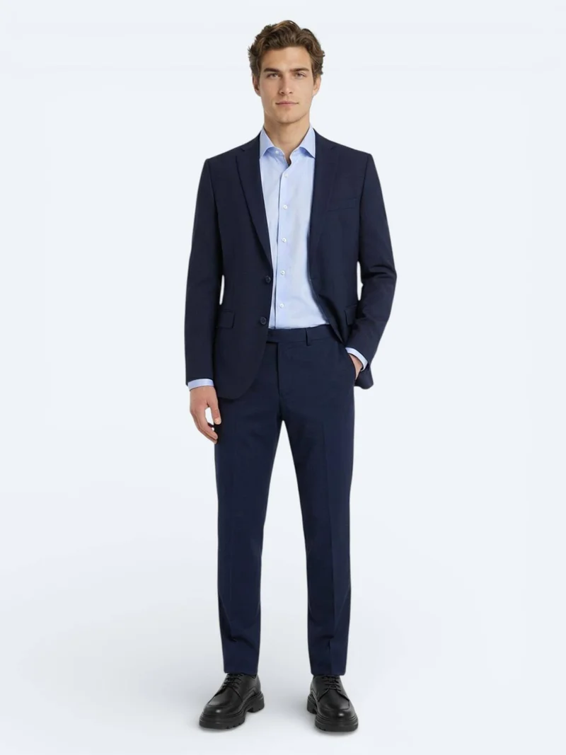 Kip Navy Blue Plain Slim Fit Wool Blended Suit