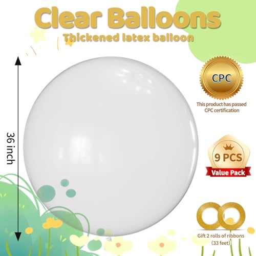 KAWKALSH Clear Balloons 9pcs 36 Inch Extra Large Big Jumbo Giant Transparent Bubble Latex Helium Balloons for Graduation Wedding Baby Shower Gender Reveal Birthday Party Decorations - Image 5