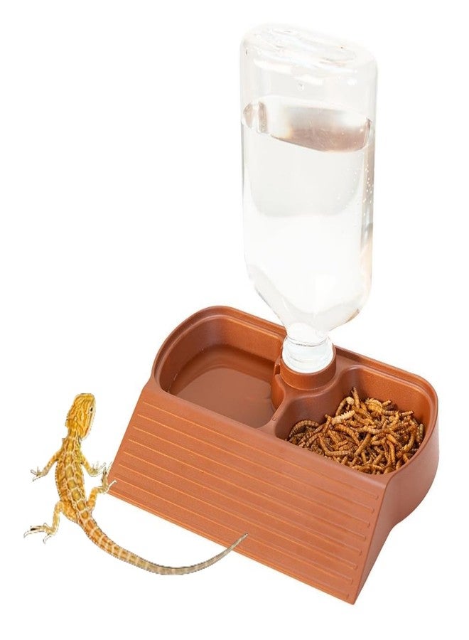 MRTIOO 17oz 2 in 1 Terrarium Tank Reptile Food Feeders Bowl, Water Feeder Automatic Water Dispenser Waterer Feeding Accessories, for Geckos Lizards Turtle Bearded Dragons (Red) - Image 1
