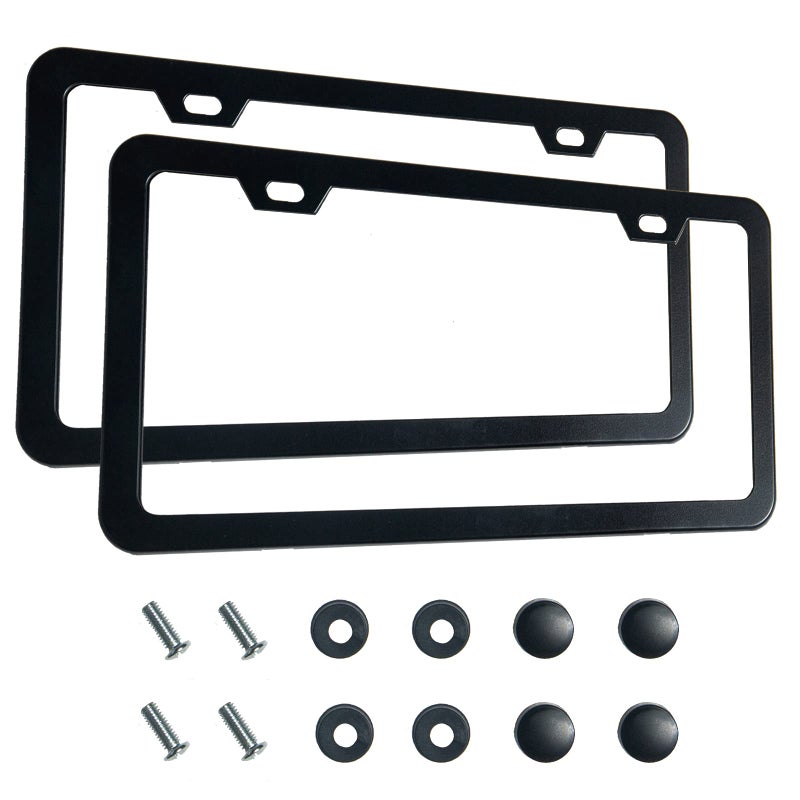 2PCS Premium Matte Black License Plate Frames Solid RustProof Aluminum Holder with 2 Holes Universal Car Frame for Women and Man Including Screws by Lengnoyp