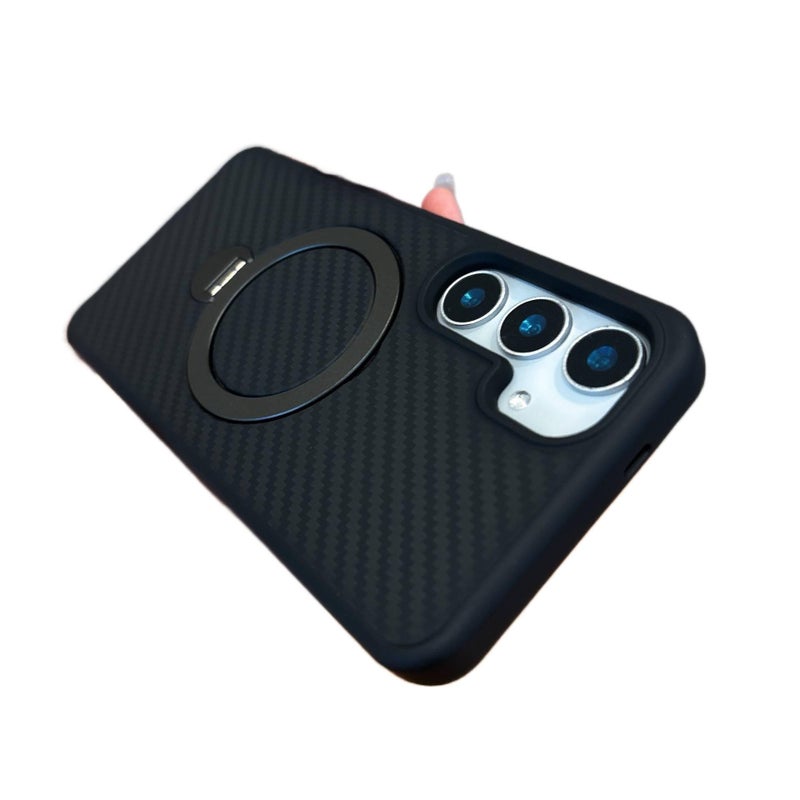 غطاء MagSafe بTPU + PC لـ Samsung Galaxy S24 Plus مع حامل قابل للطي ومغناطيس قوي مع مقاوم للصدمات مع حماية من السقوط مع ملمس غير لامع باللون أسود مغناطيسي بوظيفة حامل من مادة TPU - Image 2