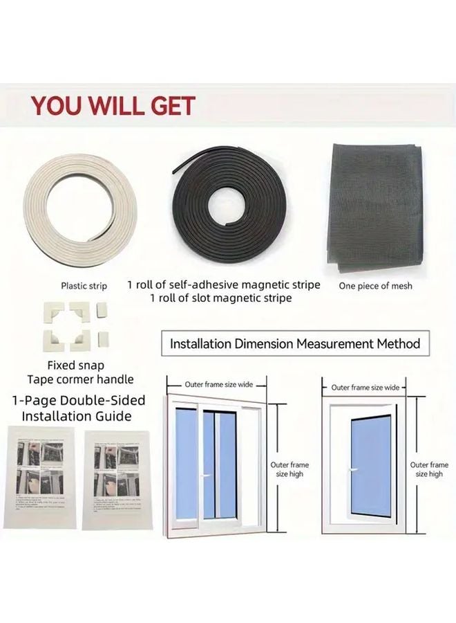 White Frame Magnetic Window Screen 140x160cm No Drill Self Adhesive Mosquito Net - Image 4