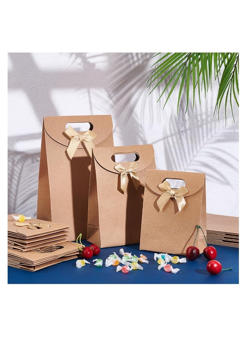 XiuWoo 24 Pcs 3 Sizes Kraft Paper Bags Wheat Treat Stand Up Gift Bag with Die Cut Handle and Bowknot for Candy Cookies Wedding Party Store Retail - Image 2
