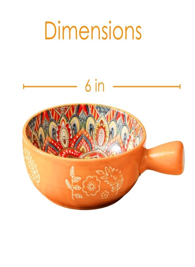 Femora Ceramic Snack Bowl with Handle | Serving Bowl with Handle | Microwave & Dishwasher Safe Big Bowls Perfect for Snacks, Noodles, Salads, Soup, Baking-Mandana Print - Image 2