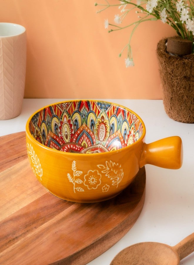 Femora Ceramic Snack Bowl with Handle | Serving Bowl with Handle | Microwave & Dishwasher Safe Big Bowls Perfect for Snacks, Noodles, Salads, Soup, Baking-Mandana Print - Image 3