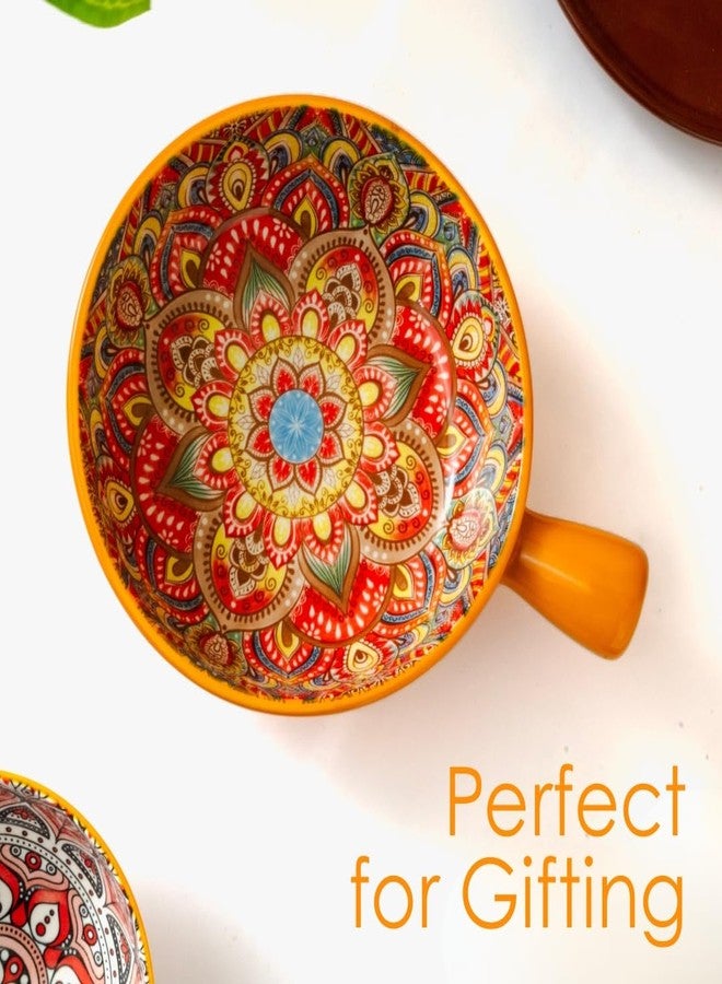 Femora Ceramic Snack Bowl with Handle | Serving Bowl with Handle | Microwave & Dishwasher Safe Big Bowls Perfect for Snacks, Noodles, Salads, Soup, Baking-Mandana Print - Image 4