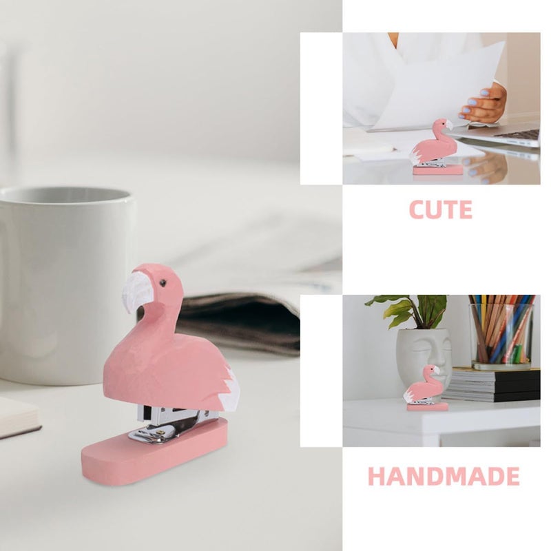 Pink Wooden Flamingo Mini Stapler Cute Desktop Office Supply For School Classroom - Image 4