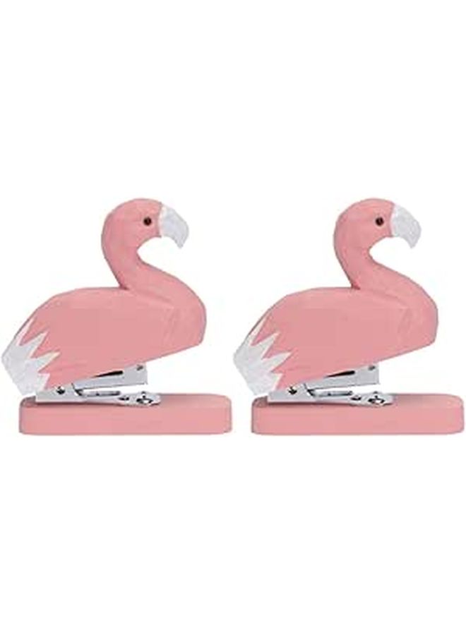 Pink Wooden Flamingo Mini Stapler Cute Desktop Office Supply For School Classroom - Image 1