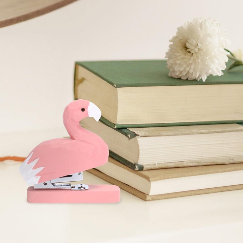 Pink Wooden Flamingo Mini Stapler Cute Desktop Office Supply For School Classroom - Image 5