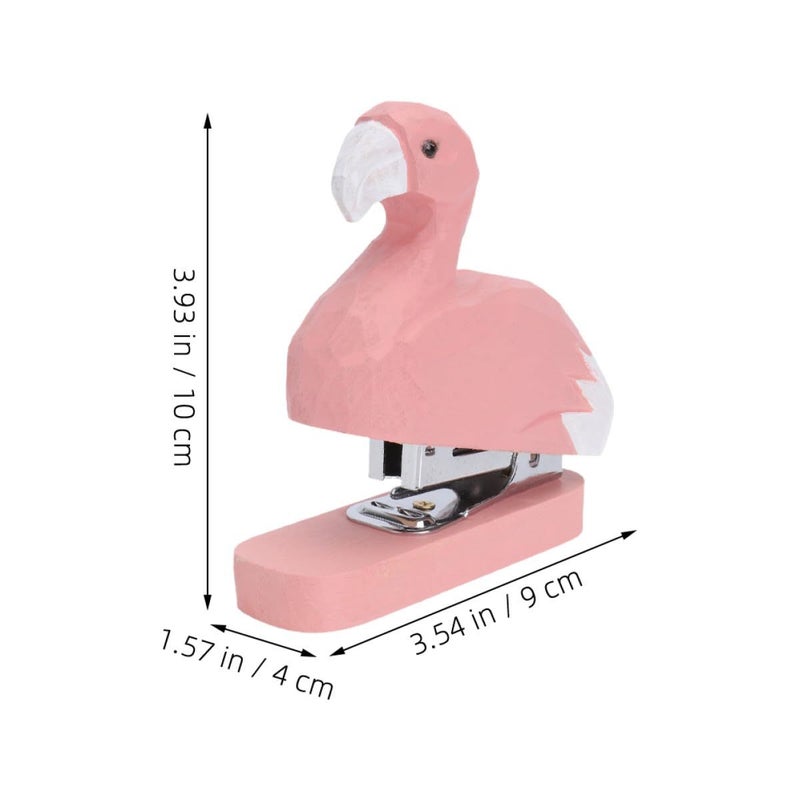 Pink Wooden Flamingo Mini Stapler Cute Desktop Office Supply For School Classroom - Image 3