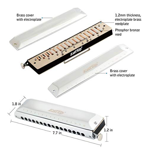 East top 16 Holes 64 Tonse Chromatic Harmonica Key of C, Chromatic Mouth Organ Harmonica for Adults, Professionals and Students (SR) - Image 3