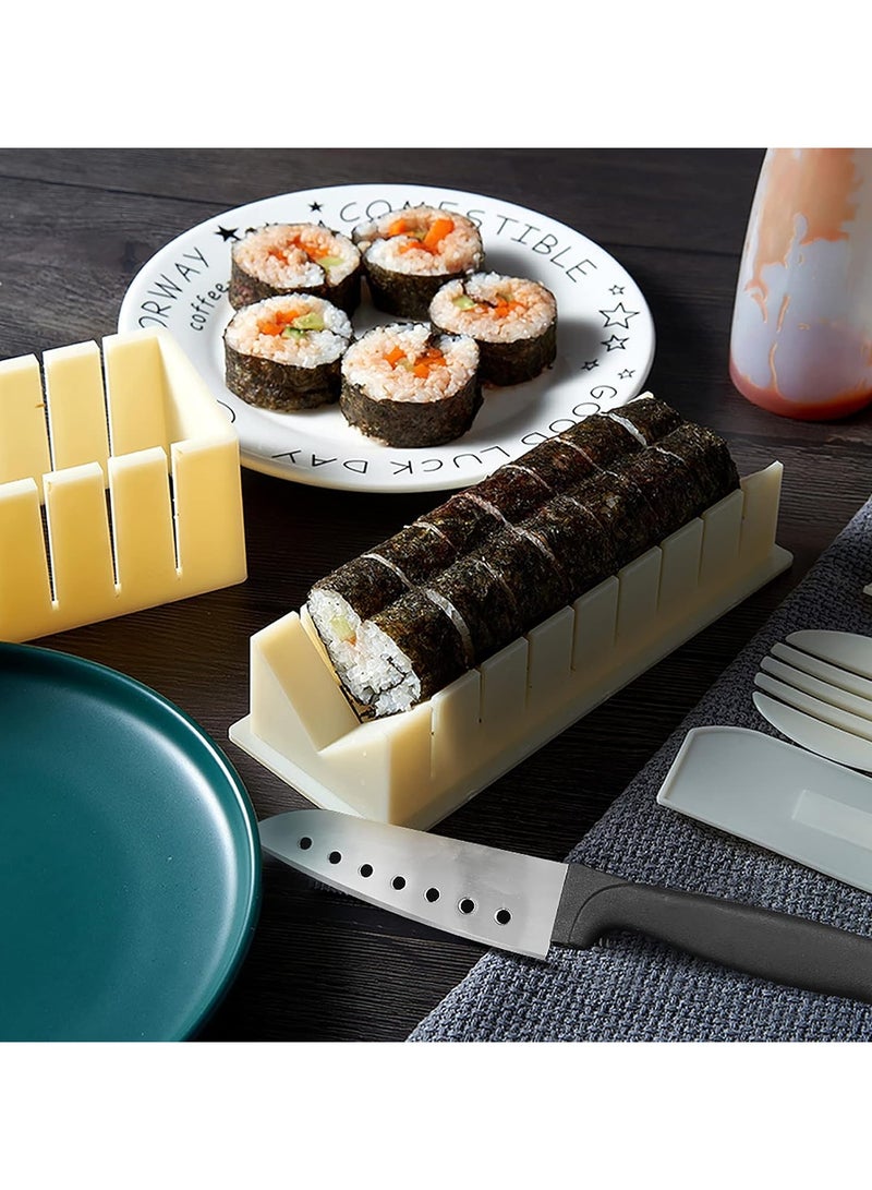 غينيا موجة السوشي صنع كيت - السوشي مجموعة متكاملة 10 قطعة من البلاستيك السوشي صنع أدوات ، وهناك 8 أشكال مختلفة من الأرز السوشي لفة العفن شكل شوكة ملعقة ديي أدوات السوشي المنزلية - الأرز الأبيض - Image 2