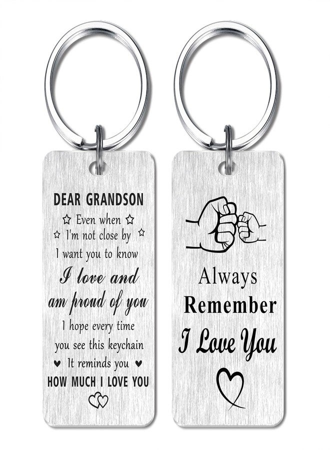 Jzxwan I Love You Grandson Christmas Keychain Gifts, Proud of Grandson Birthday Keychain Present, Unique Key Chain Present from Grandpa Grandma - Image 1
