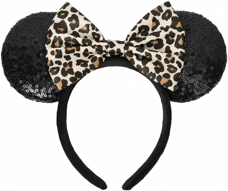 ETLUK Mouse Ears Headband, Mouse Ears Sequin Bow Headbands for Women Girls, Cosplay Accessories Party Decorations (Black) - Image 1
