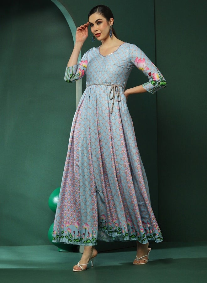 AKS Blue Maxi Dress for Women - Image 4