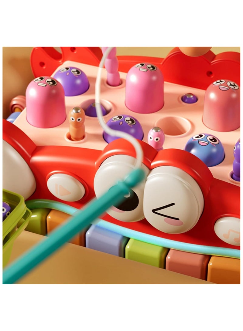 Soofam Crab Baby Toys for 1 Year Old, 12 in 1 Montessori Activity Cube, Busy Musical Learning Toys, Fishing, Piano, Drums, Shape Sorter, 1 2 3 Year Old Birthday Gift (Red) - Image 3