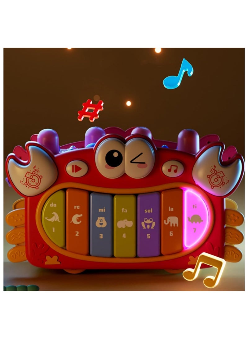 Soofam Crab Baby Toys for 1 Year Old, 12 in 1 Montessori Activity Cube, Busy Musical Learning Toys, Fishing, Piano, Drums, Shape Sorter, 1 2 3 Year Old Birthday Gift (Red) - Image 4