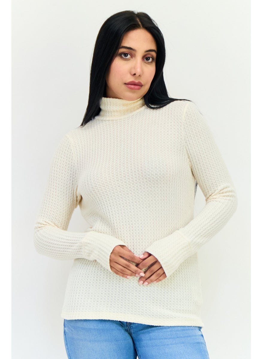 Aerie Women Turtle Neck Textured Sweater, Cream  - Image 1