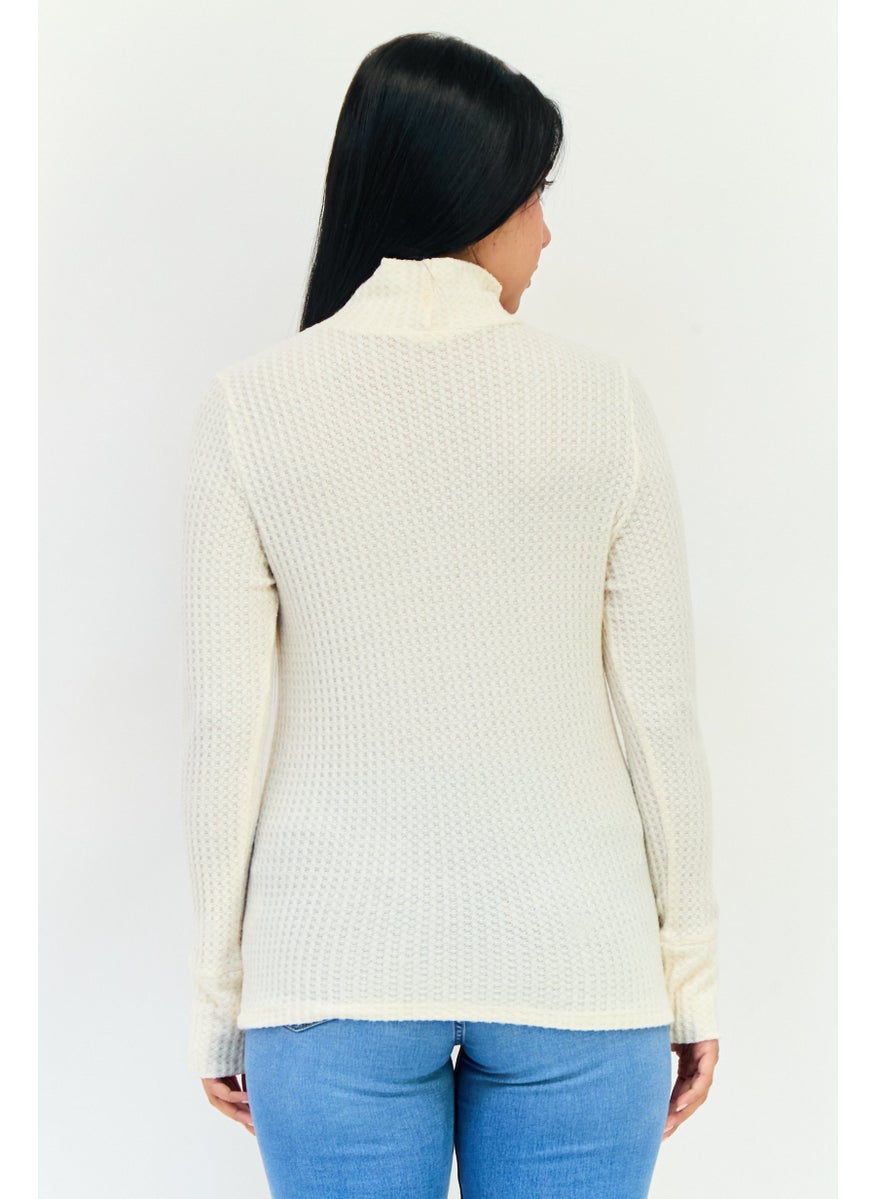 Aerie Women Turtle Neck Textured Sweater, Cream  - Image 3