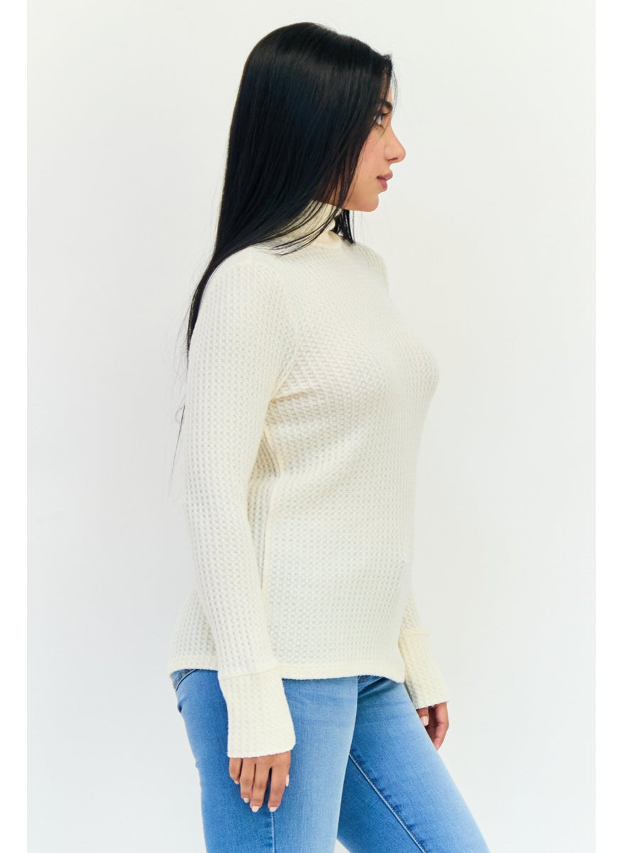 Aerie Women Turtle Neck Textured Sweater, Cream  - Image 2