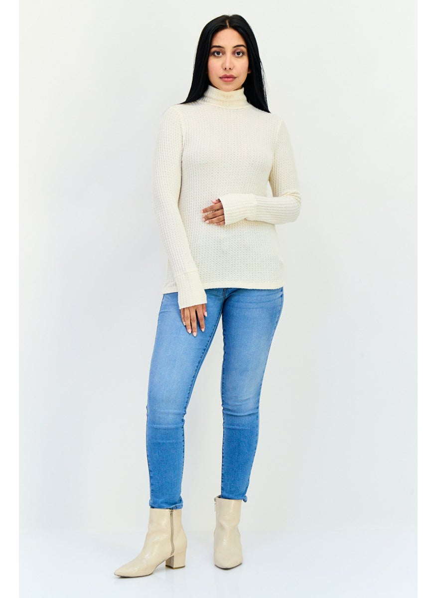 Aerie Women Turtle Neck Textured Sweater, Cream  - Image 4