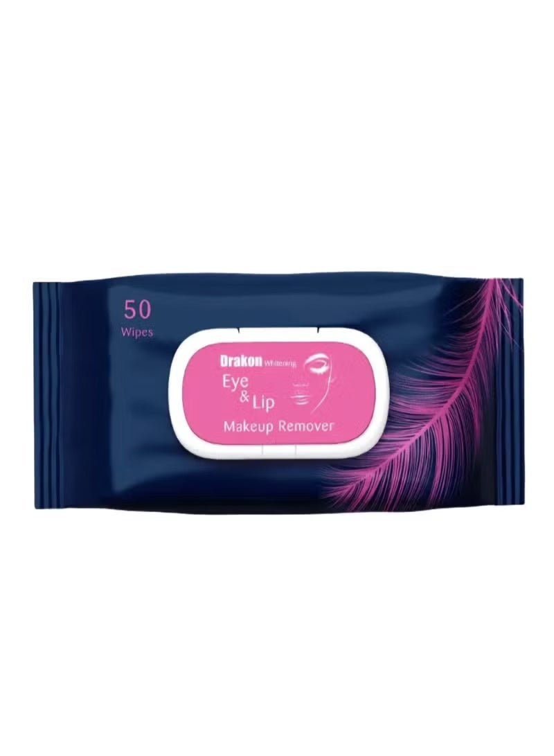 Drakon Eye & Lips Makeup Remover Wipes 4 In 1 For Face , Eyes & Lips Suitable For Sensitive Skin 50 Wipes - Image 1